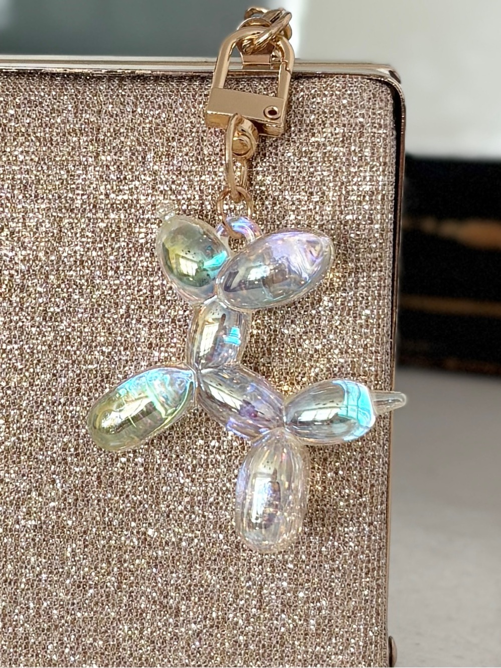 Balloon Dog Bag Charm Keychain Opalescent Aurora Borealis Finish